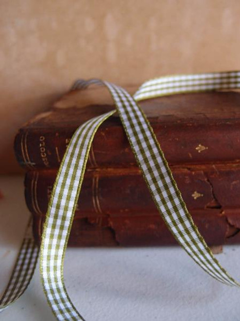 Moss & White Gingham Checkered Ribbon (2 sizes)