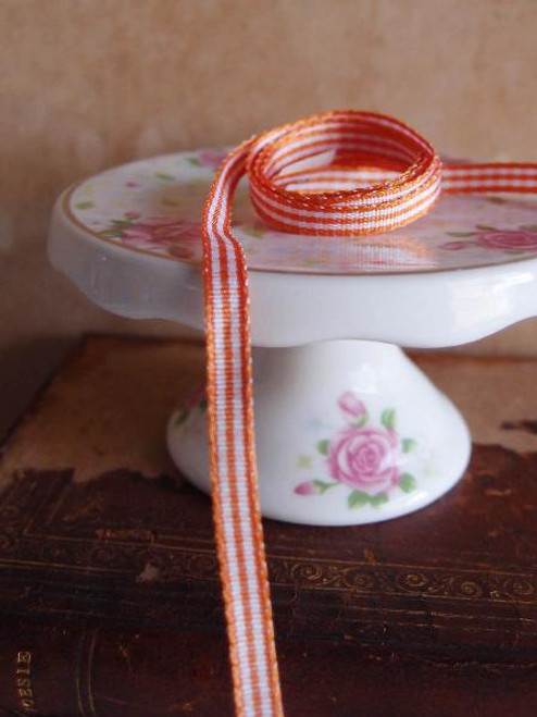 Orange & White Gingham Checkered Ribbon (2 sizes)