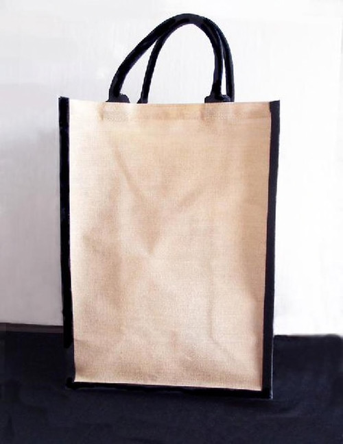 Jute Blend Tall Tote with Black Trim 13 x 18 x 8 inches, Wholesale Tote Bags | Packaging Decor