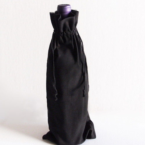 Black Cotton Wine Bag  6" x 14"