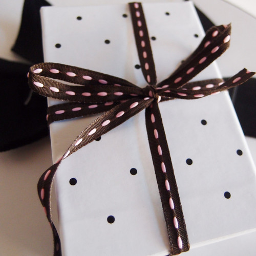 Chocolate with Pink Center Stitch Grosgrain Ribbon