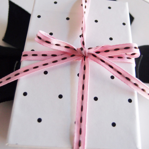 Pink with Chocolate Center Stitch Grosgrain Ribbon