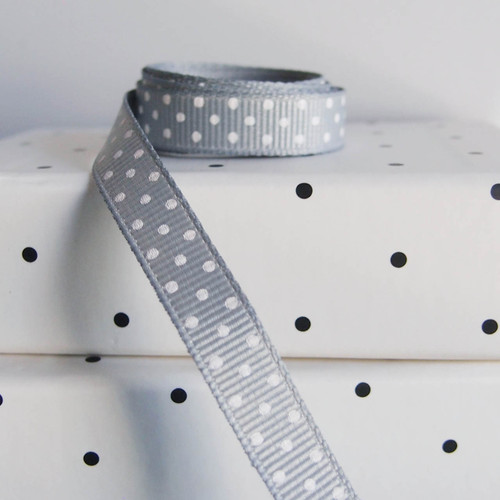 Silver Grosgrain with Swiss Dots
