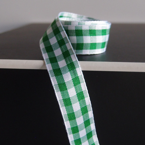 Green and White Gingham Grosgrain Ribbon - 5/8in. Width - 25 Yards