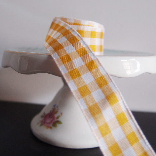 Copper & White Gingham Checkered Ribbon