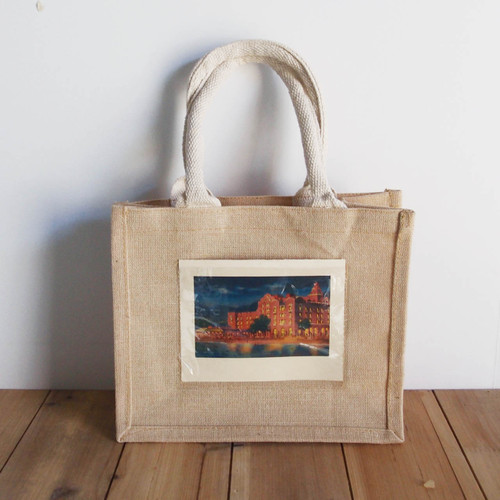 Jute Blend Tote with Photo Pocket 10" x 8" x 5" White Handles