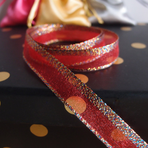 Red Glittery Sheer Ribbon