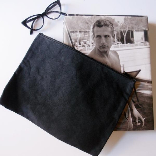 Black Recycled Canvas Flat Zipper Pouch 13" x 9 1/2"