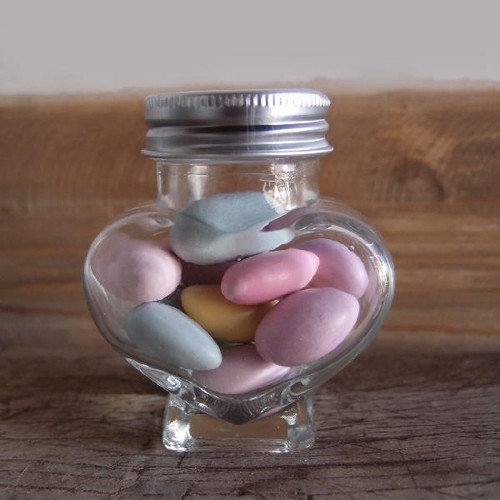 Small Clear Glass Heart Jar with Metal Lid