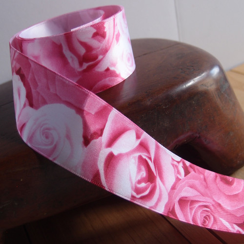 Pink Rose Print Satin Ribbon