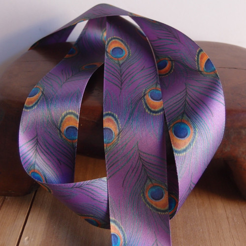 1 1/2" Purple Peacock Feather Ribbon