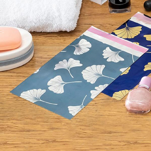 Adhesive Merchandise Bags 4 3/4" x 7 1/4" Silver Gingko on Grey Adhesive Merchandise Bags 4 3/4" x 7 1/4" Silver Gingko on Grey