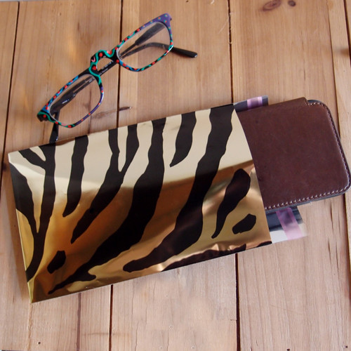 Adhesive Merchandise Bags 4 3/4" x 7 1/4" Gold and Black Zebra  Adhesive Merchandise Bags 4 3/4" x 7 1/4" Gold and Black Zebra