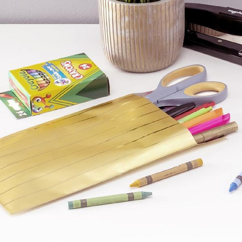 Adhesive Merchandise Bags 6" x 9 1/4" Gold Stripes