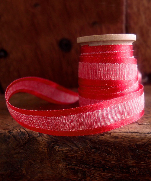Red Faux Linen Ribbon with Satin Edge (3 sizes)