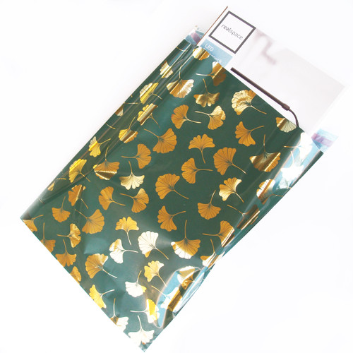 Adhesive Merchandise Bags 13 3/4" x 19" Gold Gingko on Green