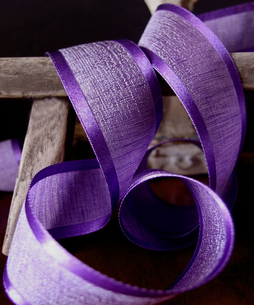 Purple Faux Linen Ribbon with Satin Edge (3 sizes)