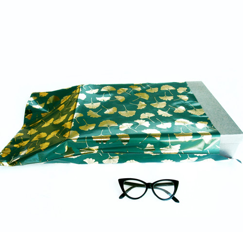 Adhesive Merchandise Bags 15 3/4" x 22 3/8" Gold Gingko on Green
