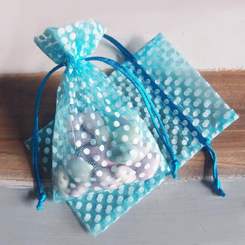 Turquoise with Printed White Dots Sheer Bag (3 Sizes)