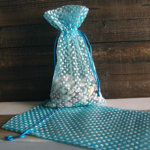 Turquoise with Printed White Dots Sheer Bag (3 Sizes)