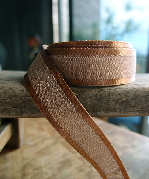 Gold Wired Natural Linen Ribbon