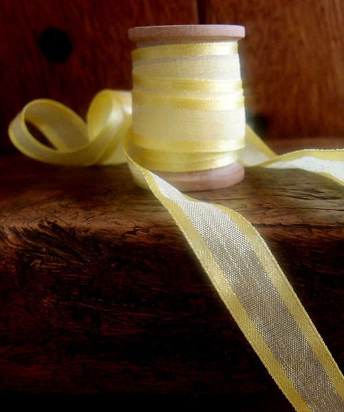 Yellow Faux Linen Ribbon with Satin Edge (3 sizes)