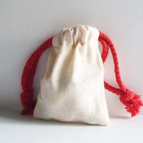 Bags - Fabric Pouches - Cotton Drawstring Bag - Red Drawstring