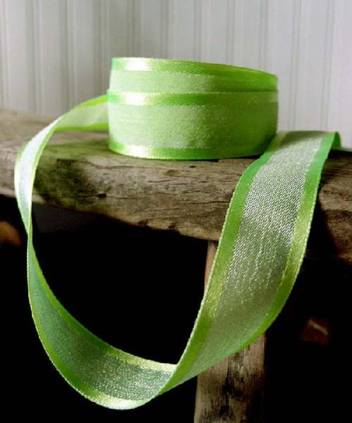 Neon Green Faux Linen Ribbon with Satin Edge, Wholesale Ribbon