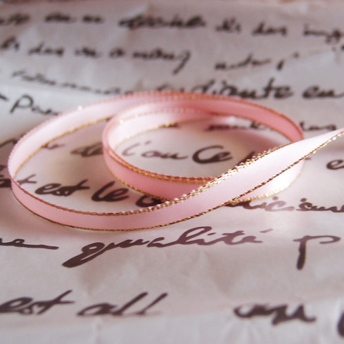 Light Pink Satin with Gold Edge Ribbon ¼ inch Light Pink Satin with Gold Edge Ribbon ¼ inch