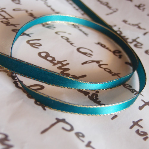 Teal Green  Satin with Gold Edge Ribbon ¼ inch Teal Green  Satin with Gold Edge Ribbon ¼ inch