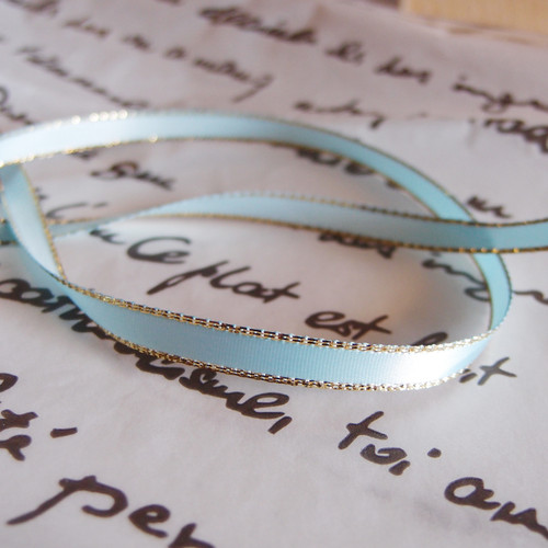 Light Blue Satin with Gold Edge Ribbon ¼ inch Light Blue Satin with Gold Edge Ribbon ¼ inch