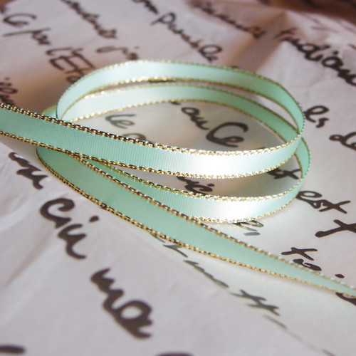 Mint Green Satin with Gold Edge Ribbon ¼ inch Mint Green Satin with Gold Edge Ribbon ¼ inch