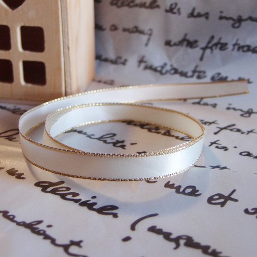 Ivory Satin Ribbon with Gold Edge ⅜ inch Ivory Satin Ribbon with Gold Edge ⅜ inch