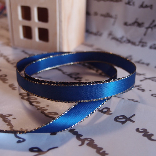 Navy Blue Satin Ribbon with Gold Edge ⅜ inch Navy Blue Satin Ribbon with Gold Edge ⅜ inch