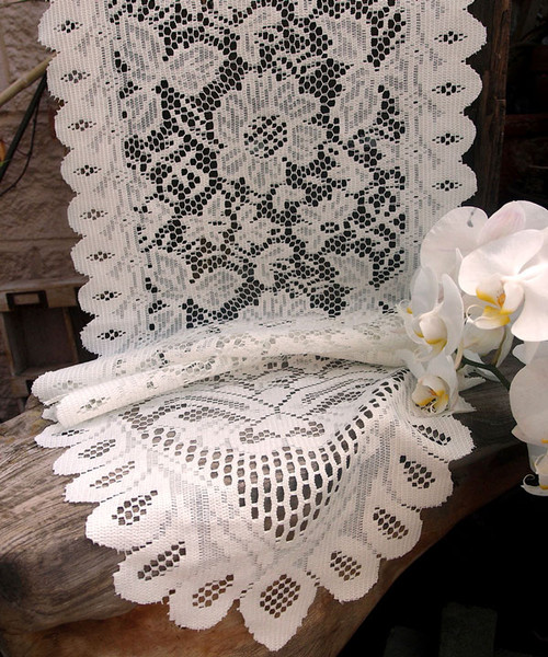 13"x76" Ivory Floral Lace Table Runner