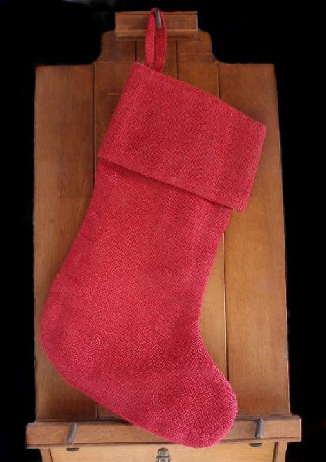 Red Burlap Christmas Stocking with Cotton Lining 17" 
