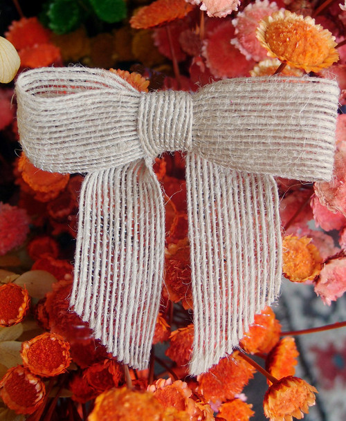 Jute Pre-Tied Bow, Red, 3 in x 2.25 in. tail (7/8 ribbon)