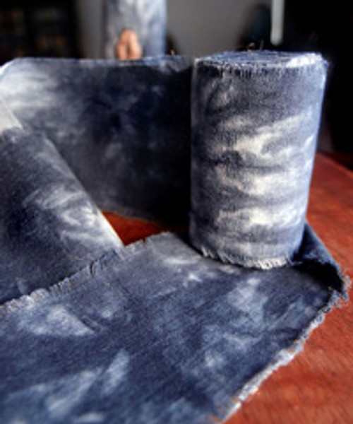 Blue Tie-dyed Linen Ribbon with Fringed Edge (3 sizes)