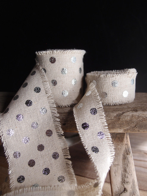 Silver Dots Linen Ribbon (2 sizes)