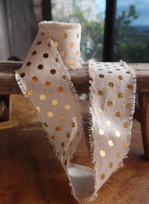 Gold Dots Linen Ribbon (2 sizes)