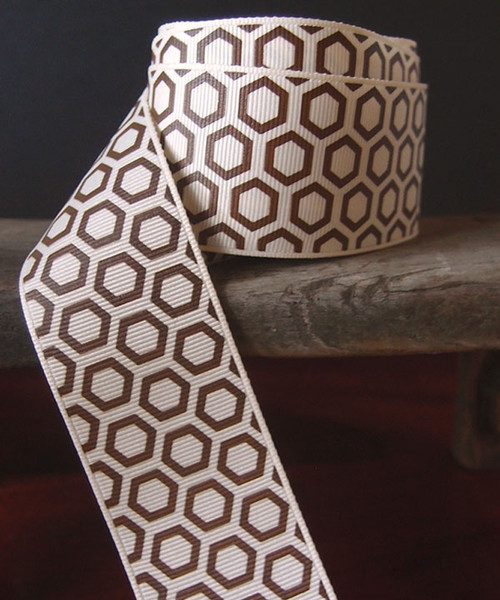 Brown Hexagon Print Grosgrain Ribbon (2 sizes)