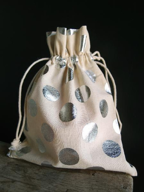 Cotton Bag with Big Silver Metallic Dots ( 2 sizes)