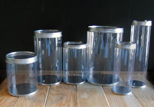 PET Tin Cylinder with Clear Window Lid (6 sizes)