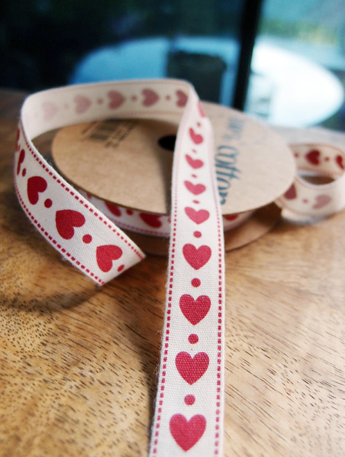 Red Hearts Printed Cotton Ribbon