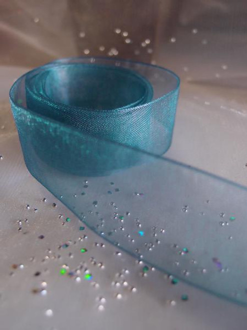 Teal Sheer Ribbon with Monofilament Edge (3 sizes)