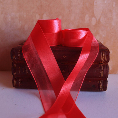 Red Half Sheer Half Satin Ribbon (2 sizes) - Packaging Decor