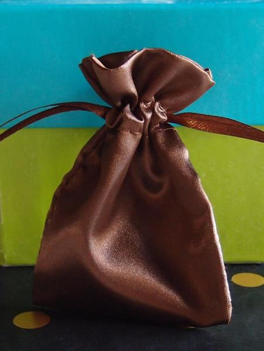 【in a row】Ribbon Silk String Bag dark-brown-satin-drawstring-