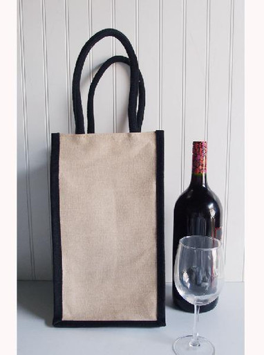 Jute Blend Wine Tote w/Black Trim 4-Bottle - Packaging Decor