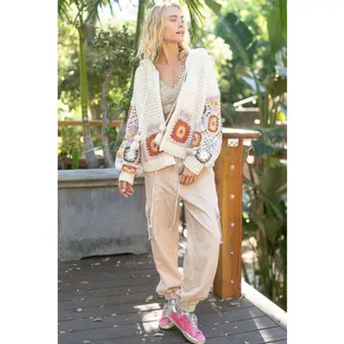 Chenille, patchwork sweater with zip closure