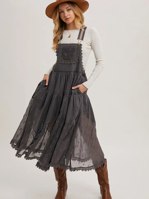 Lace Embroidered Bib Maxi Dress